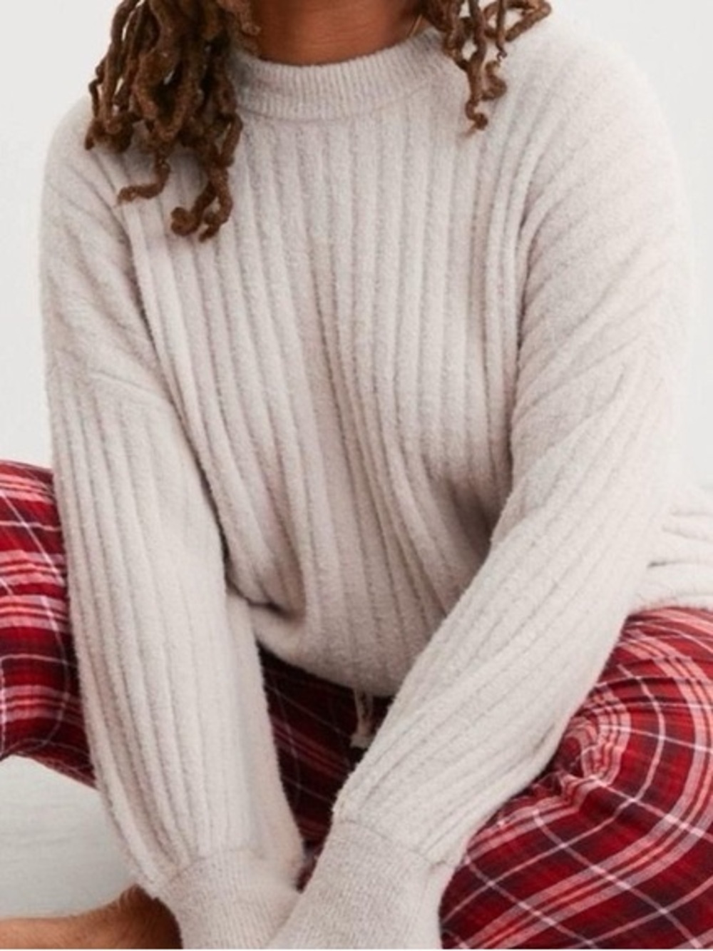 Aerie buttercream ribbed crew oversized sweater